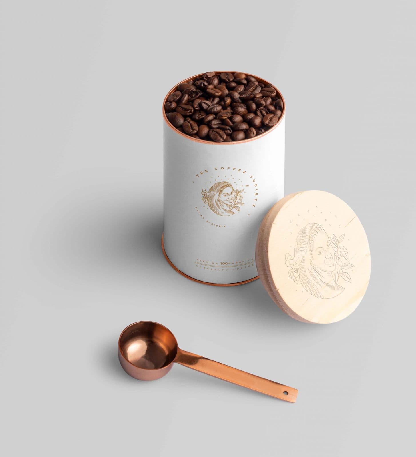 Premium tin with copper scoop and engraved lid